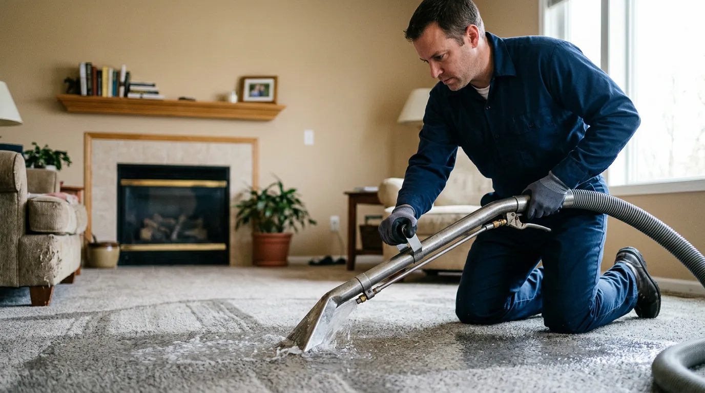 Water damage restoration technician working near Freedom, IN